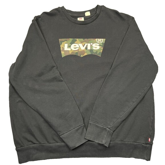Levi's Big Camouflage Logo T Shirt Adult XXL 2XL Standard Black Long Sleeve Tee - Picture 1 of 10